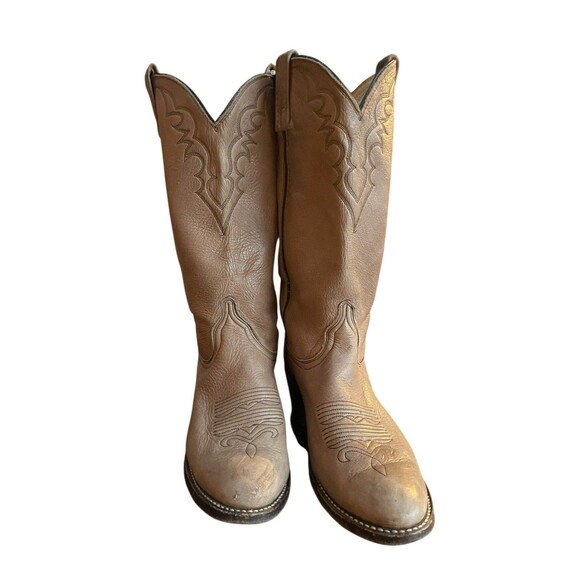 Dan Post Blonde Light Brown Men\'s Cowboy Boots 8 M Vtg Country Western Made USA main image 4